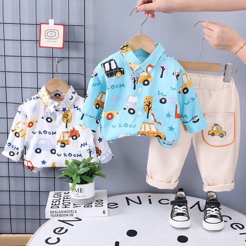 New Spring Autumn Baby Boys Clothes Suit Children Fashion Shirt Pants 2Pcs/Sets Toddler Casual Cartoon Costume Kids Tracksuits