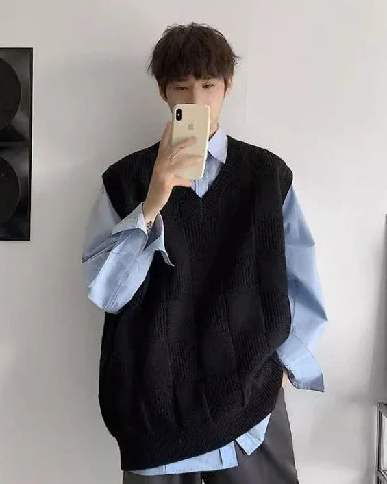 Sleeveless Knitted Sweaters for Men Black V Neck Waistcoat Man Clothes Vest 100 Pure Cashmere X S Wool Japanese Harajuku Fashion