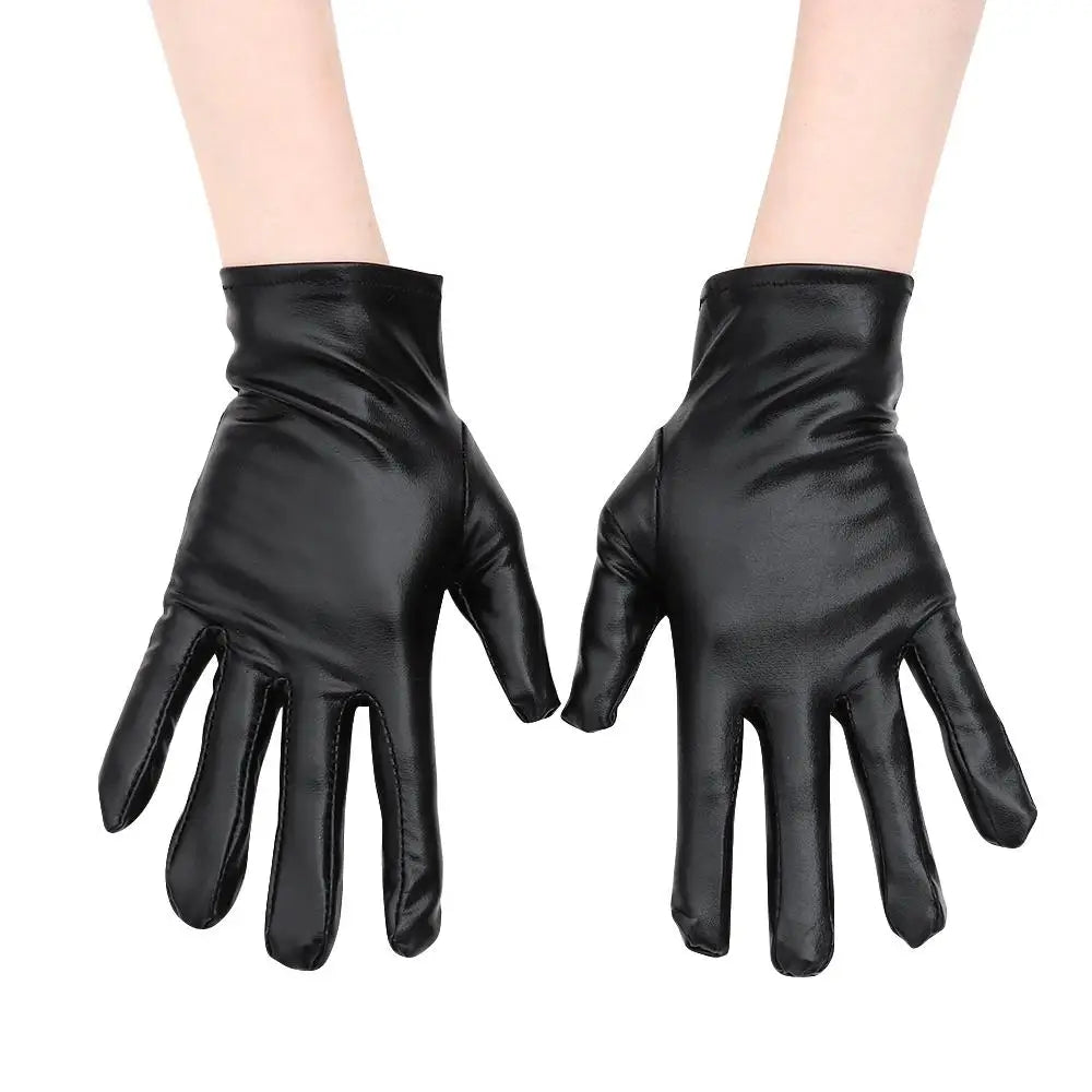 Men Women Hip-Hop Dance PU Mittens Black Gloves Halloween Leather Gloves Dress Up