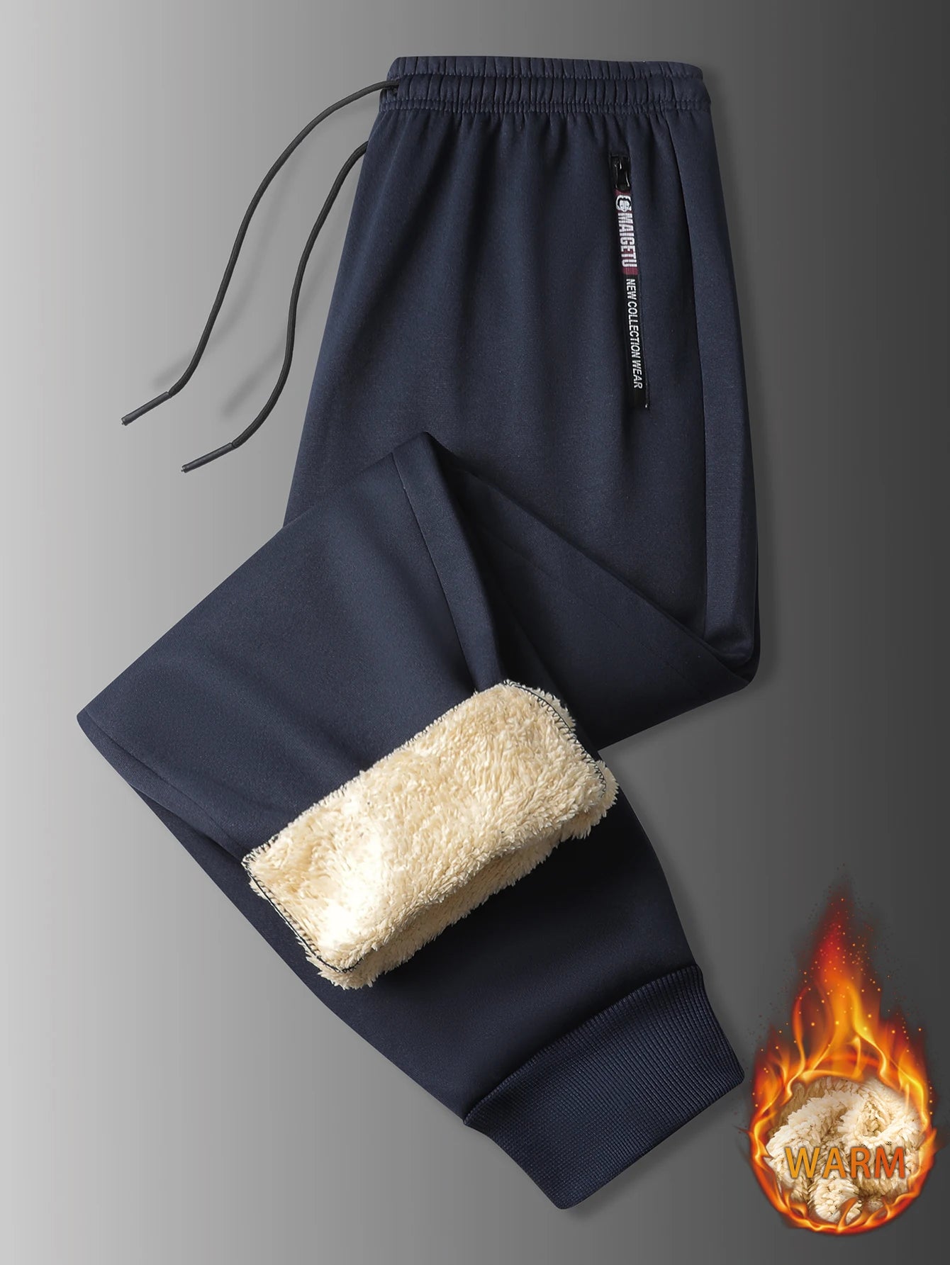 Men's casual pants autumn and winter lamb plush fleece sports pants men's jogging pants elastic waistband ankle-cuffed casual
