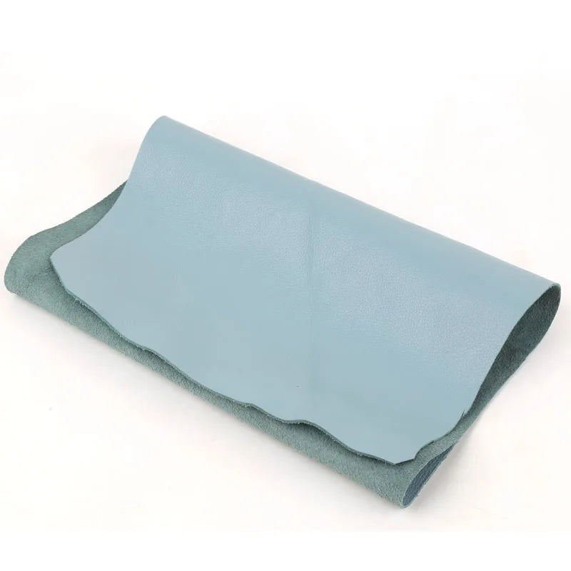 1.5mm thick first-layer cowhide leather material, light blue litchi pattern sofa seat cushion and table mat, leather fabric