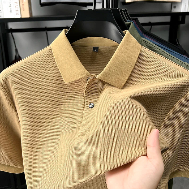 100% pure cotton men's short sleeve polo shirt high-quality classic solid color summer business casual comfort versatile T-shirt