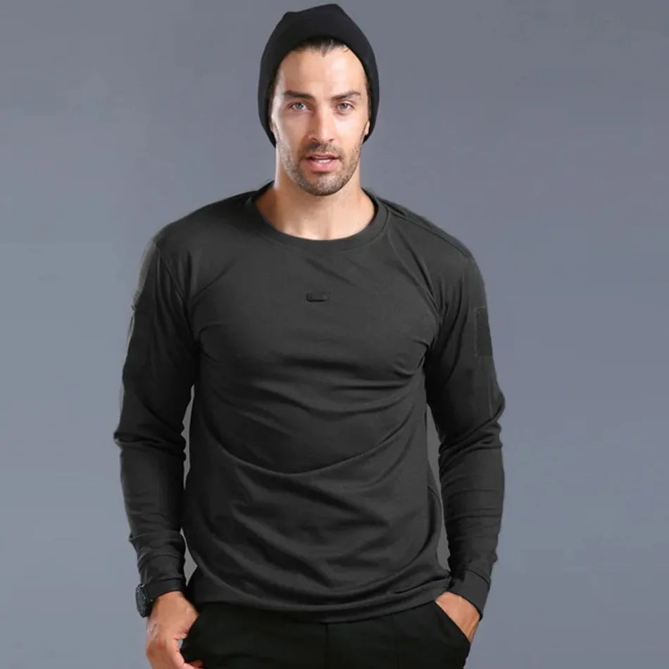 Spring Training Tactical Top Mens Elastic Wear-resistant Outdoor Sports Long Sleeved T-shirt Quick Drying Slim Round Neck Shirt