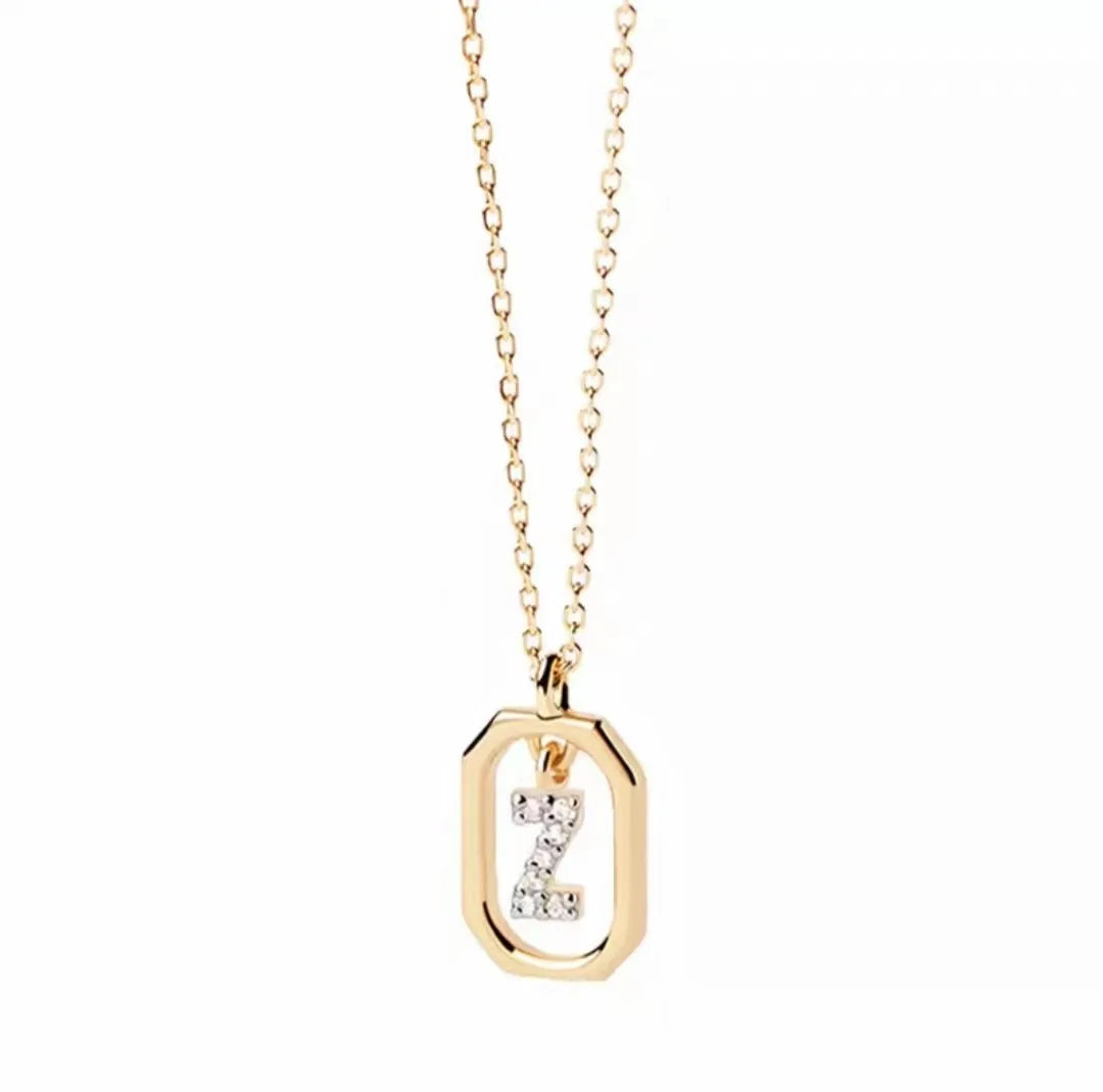 925 Sterling Silver Letter Necklace with 26 English Letter Zircon Pendant Geometric Design Personalized Necklace Luxury Jewelry