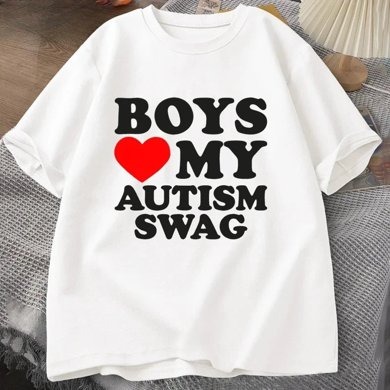 Girls Boys Love My Autism Swag T Shirt Women Men Funny Autistic Girls Awareness Idea T-Shirt Couple Lover Short Sleeve Tees