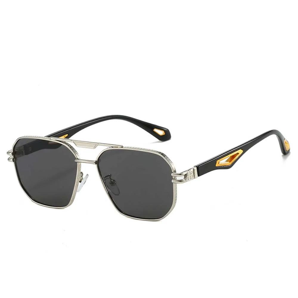 Retro Double Bar Sunnies Square Frame Sunshade Eyewear Unisex Polarizing Lens Sunglasses PC Decorative Anti-UV Glasses Summer