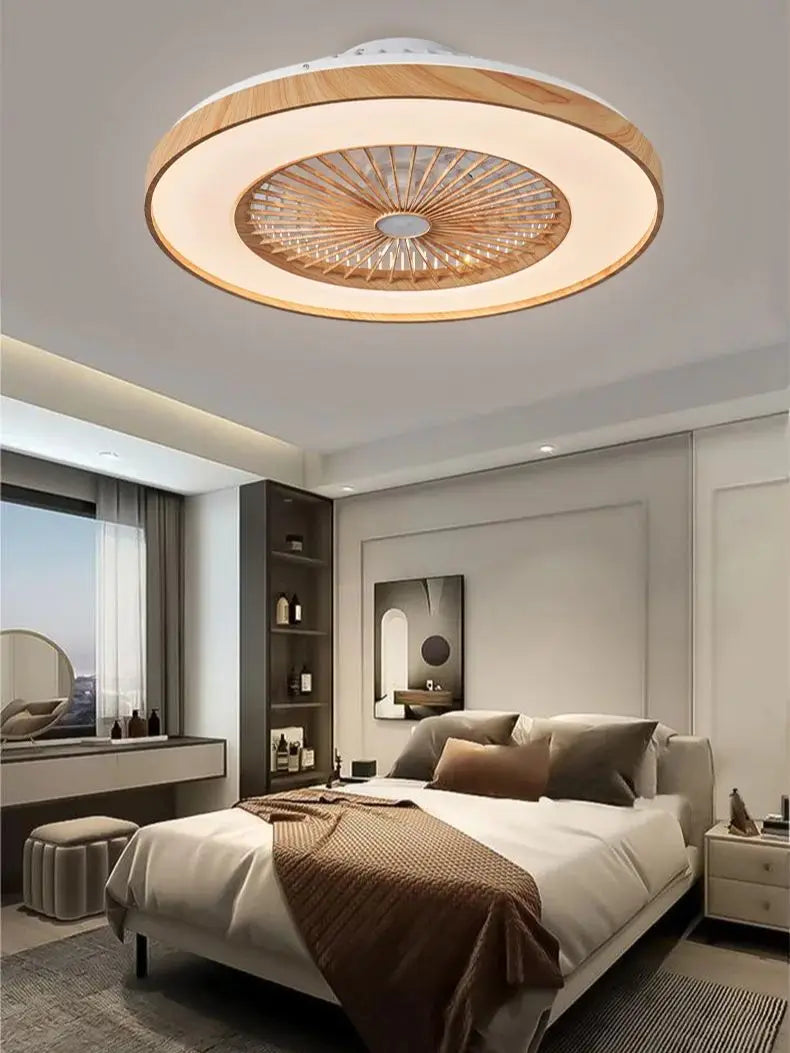 60cm Ceiling Mounted Fan Light With APP Wood Grain Color Eectric Fan Pendant Light Living Room Dining Room Bedroom Light 110V