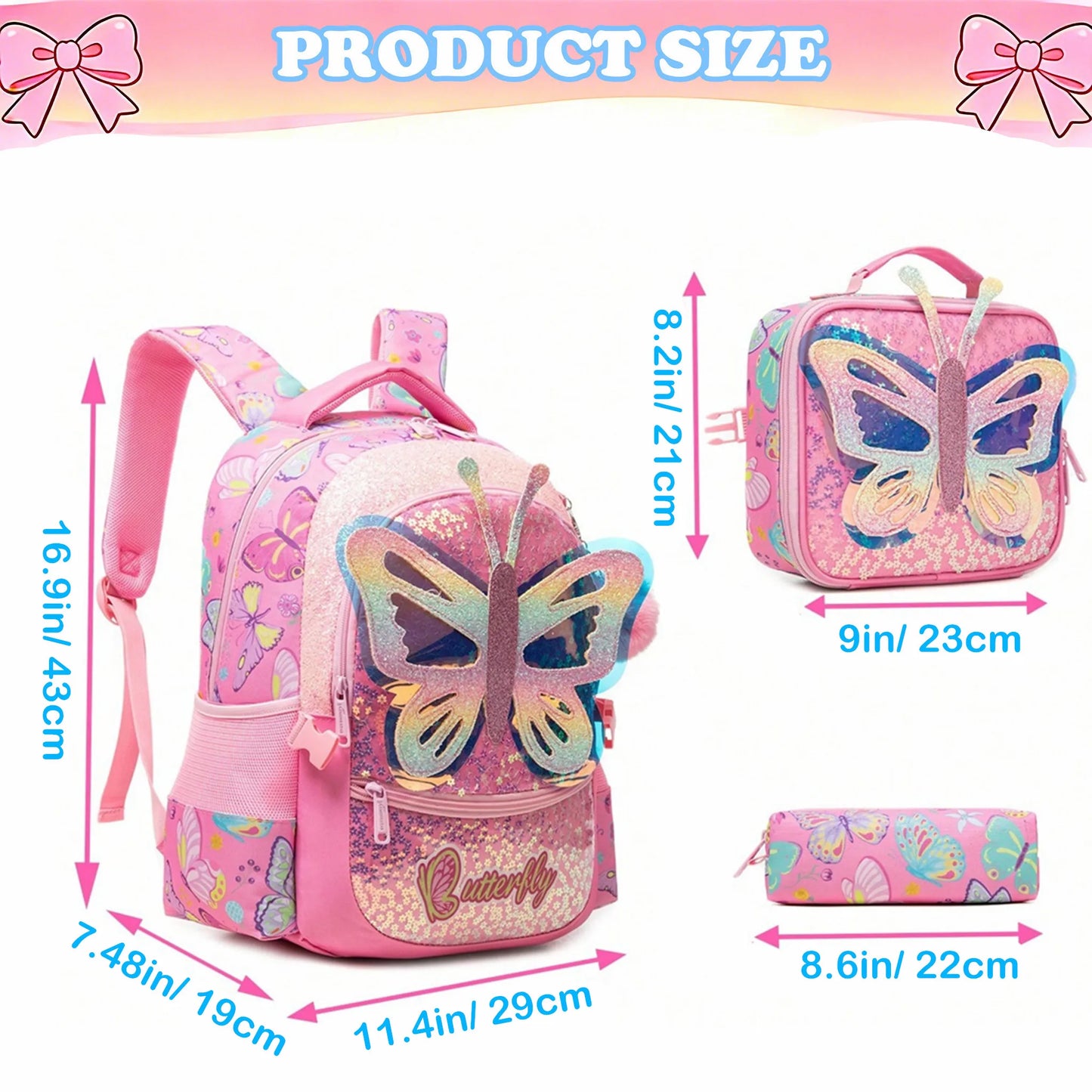 Cute School Backpack for Girls Children Shoulder Bag with Insulated Lunch Box Casual Daypack for Students Back To School Gift
