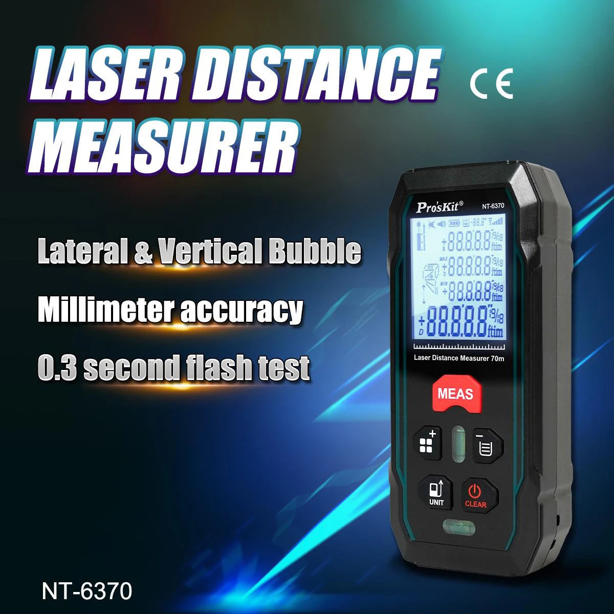 Pro'skit NT-6370 Laser Rangefinder 70M Handheld Laser Distance Meter Digital Range Finder Tape Measure 0.3 Second Flash Test