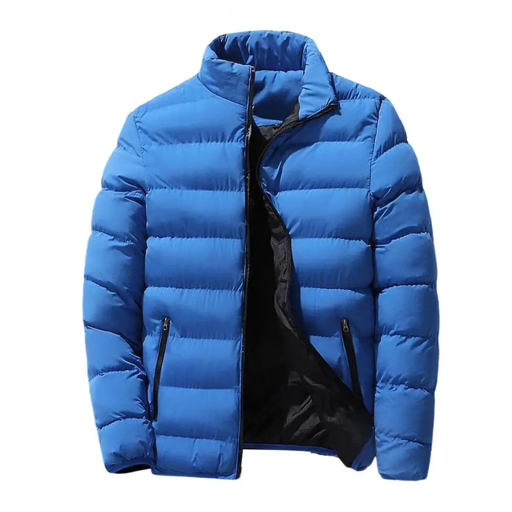 Men Parkas Autumn Winter Thickened Padded Coat Stand Collar Loose Zipper Pockets Jacket Men Overcoat Thick Warm Cotton Coat