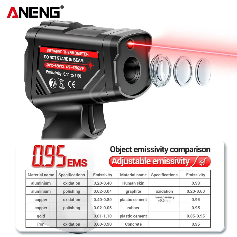 Digital Infrared Thermometer ANENG TH05  Non-Contact  -20~650℃ IR Laser Termometro Pyrometer Gun  Laser Temperature Meter Tools