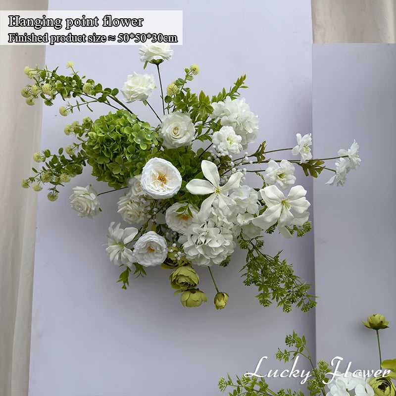 White Green Flowers Wedding Decoration Artificial Flowers Floral Backdrop Arrangement Hang Flower Row Road Lead Flower Ball