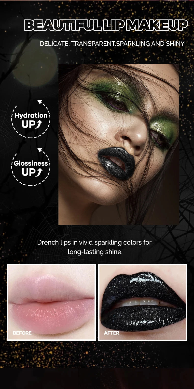 Diamond Pearlescent Vampire Lip Gloss Long Lasting Moisturizing Waterproof Non Fade Halloween Makeup Shimmer Lipstick