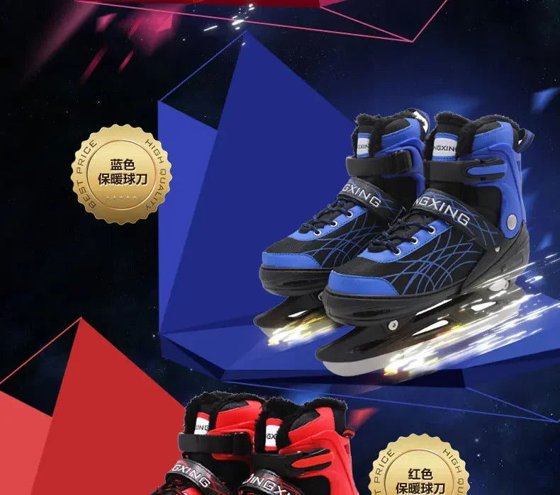 Adjustable Size Speed Skating Shoes Thermal Stretchable Ice Skates Ski Shoes Thicken with Ice Blade for Kids Adult Men And Women