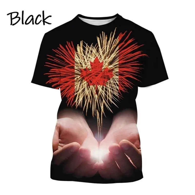I Love Canada Flag Graphic T Shirt For Men Clothing Canadian Emblem Tee Shirts Unisex Women 3D Happy Canada Day Printing T-shirt