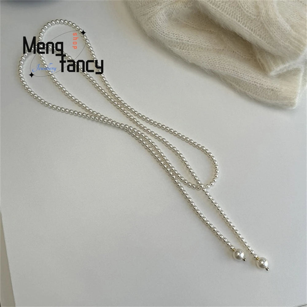 This 130cm Long Glass Pearl Necklace Can Be Worn In Multiple Ways. The Long Necklace Is Elegant And Trendy. It's A Retro Sweater