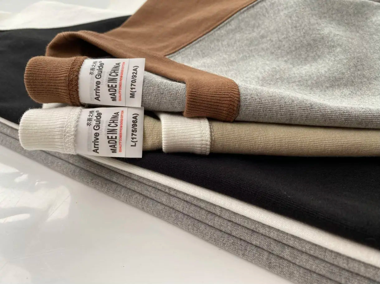 Mens 100% Heavy Cotton T-Shirt 300gsm Oversized Casual Stitching Color Tee Round Neck Loose Fit Knitted Tops Fashion Streetwear