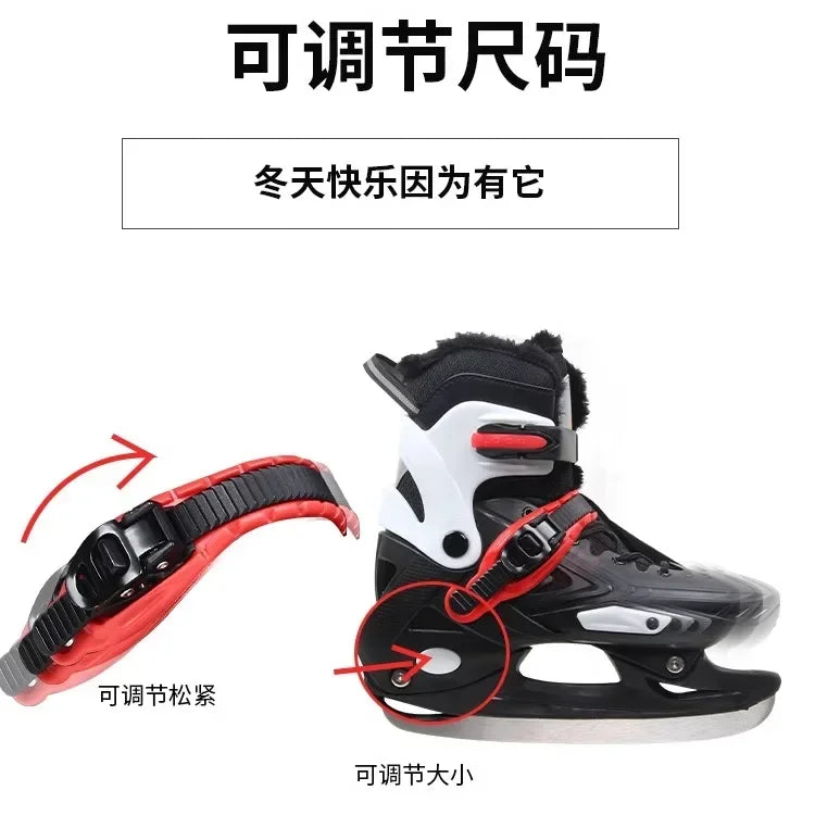 Winter Ice Hockey Balde Shoes Hard Shell Speed Skating Shoes Adjustable Waterproof Warm Thicken Skating Sneakers with Blade