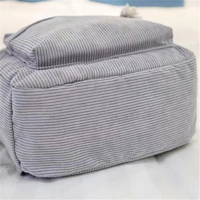 Corduroy Backpack, Academy Fashion School Bags for Middle/High School & College, Cute Tassel Detail, Versatile Casual Daily Bag