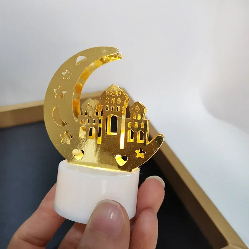Ramadan Decoration Eid Mubarak Iron Candle LED Light Ornament Islam Muslim House Party Decoration Gift Not Include Battery
