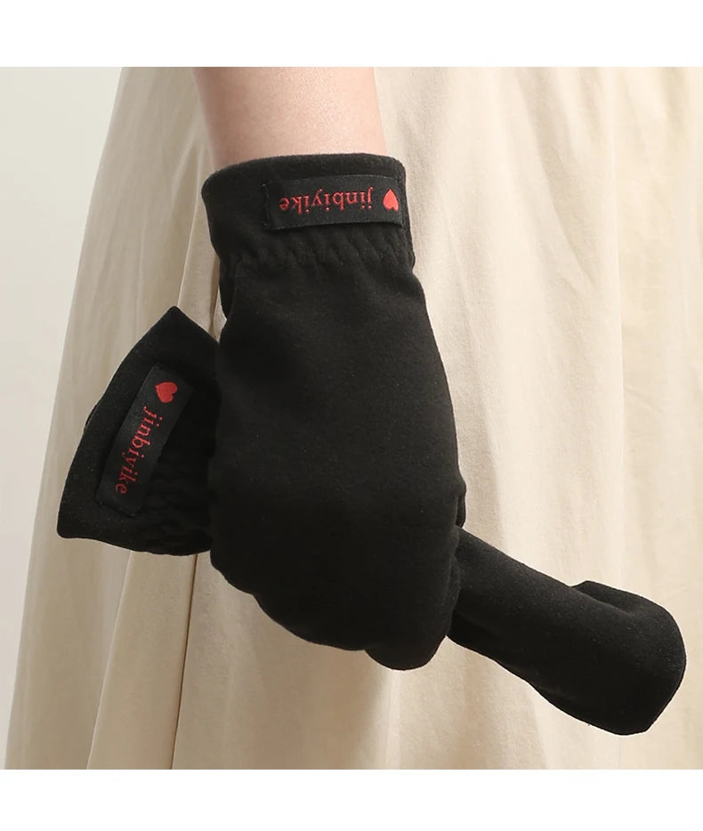 Mittens male warm cycling driving cold students windproof elastic winter thin velvet lovers all refer to female Half round glove