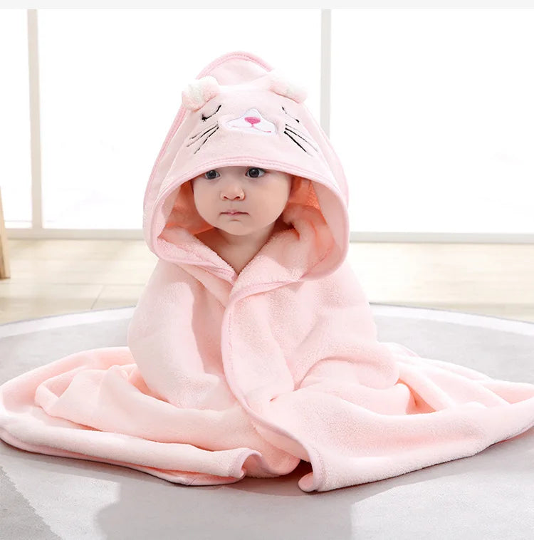 Baby Bath Towel Children's Bathrobe Newborn Baby Cartoon Blanket Super Soft Absorbent Hooded Hug Quilt80x80cm