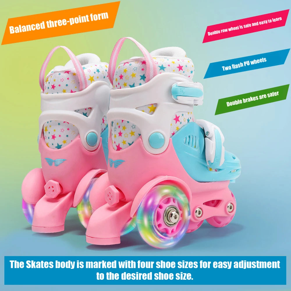 Flash Skating Shoes Kids Beginner Roller Skating Shoes Set Children Skates with Kneepad Elbow Pads Helmet Barrier Backpack Rolle