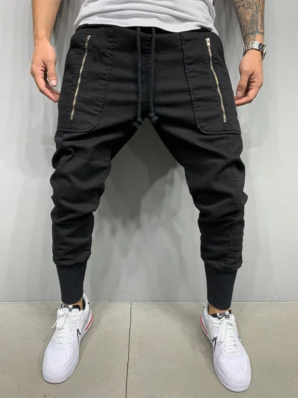 Casual Workwear Pants Men's Zipper Pencil Joggers Sweatpants Street Style Elastic Waist Summer Polyester Fiber