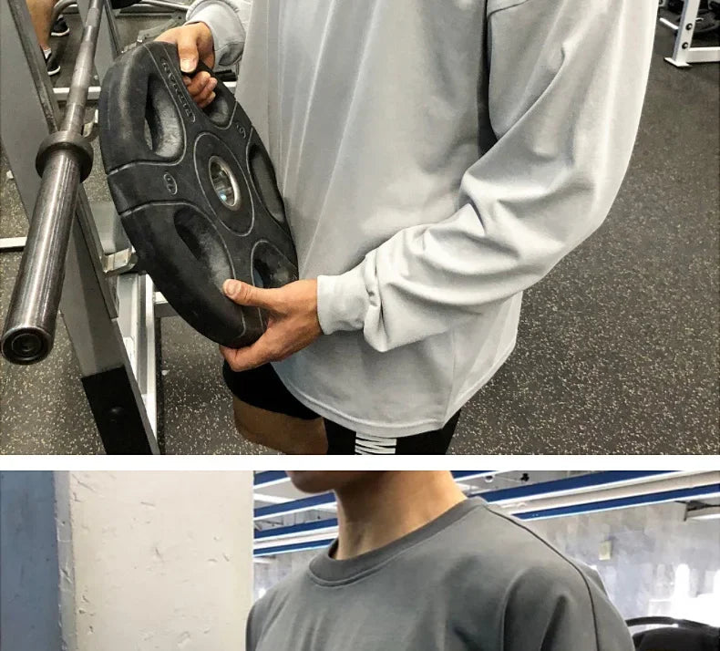 Men's Cotton Casual Long Sleeve T-shirt Man Gym Fitness Sweatshirt O-Neck Running Training Tops Male Workout Clothing Undershirt