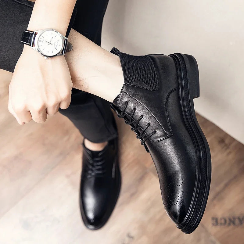 2026 Men High-top Shoes Formal Casual Wedding Party Big Size Leather Footwear For Male