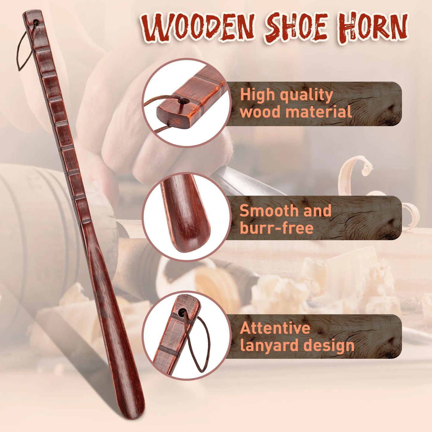 55cm Long Wooden Shoe Horn, Smooth Burr-Free Shoe Horn with Lanyard, High-Quality Wood Shoe Helper for Men Women Seniors,Durable