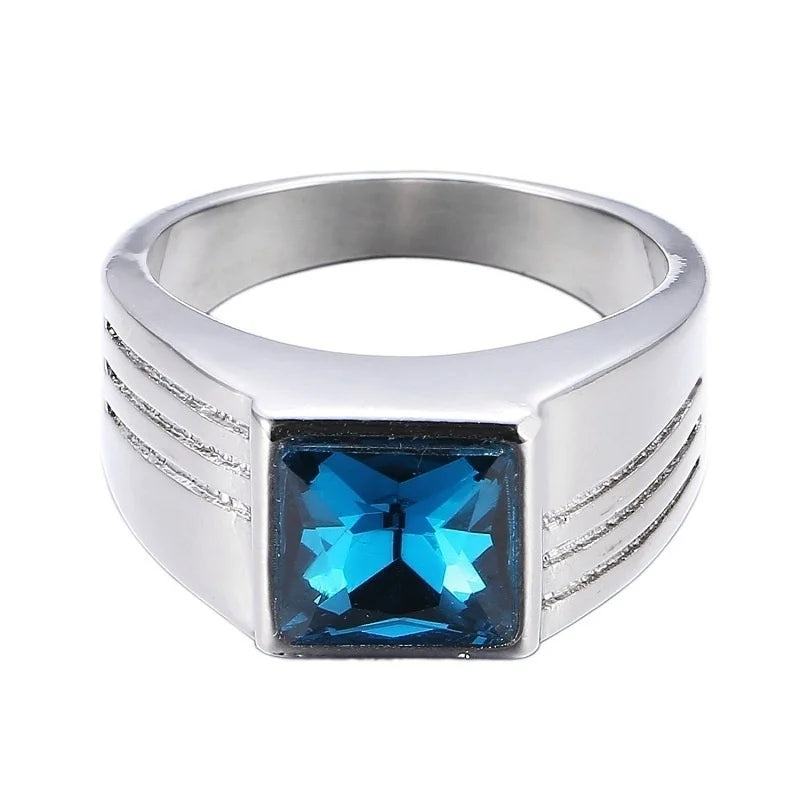 Men's Rings Simple Personalized Fashion Inlaid Sapphire Retro Style Business Trend Wedding Party Gift Jewelry