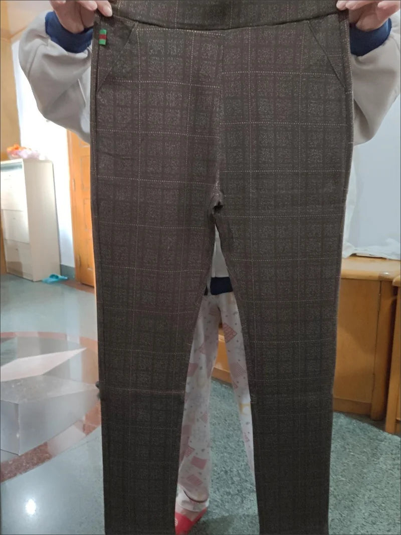 Pants Women2025Autumn Winter New Fleece Thick Middle-Aged Elderly Ladies Casual Trousers Mother High Waist Straight Pants Female
