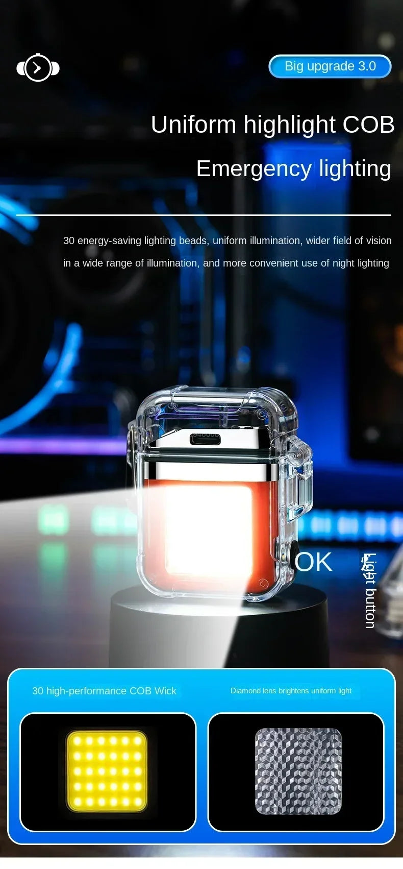 Waterproof Watch Lighter Windproof USB Plasma Rechargeable Lighter Outdoor Portable Smoking Cigarette Lighter Men's Watch Gift