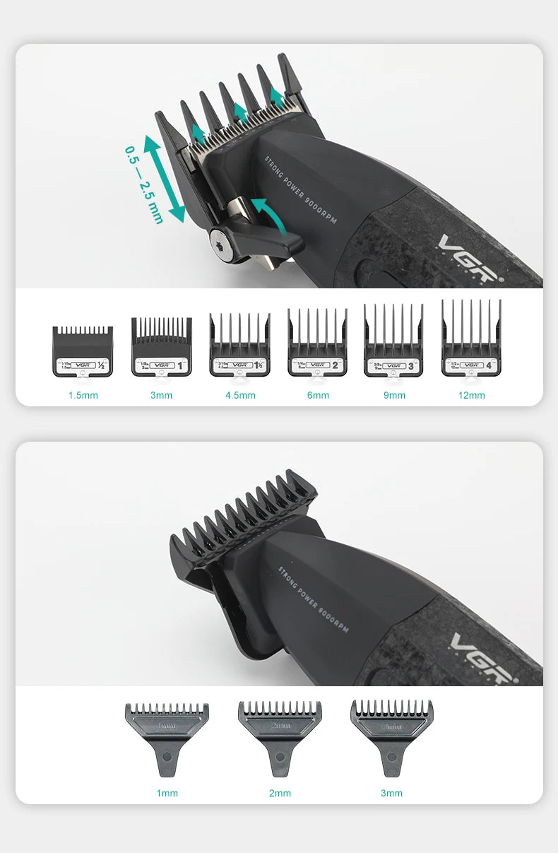 VGR Hair Trimmer Professional Clipper Cordless Barber 9000 RPM Rechargeable Hair Cutting Machine Metal Trimmer for Men V-640