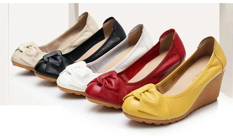 Women's Shoes New Fashion Genuine Leather High Heels Women Wedge Shoes Elegant Casual Woman Shoes Ladies Wedges Female Footwear