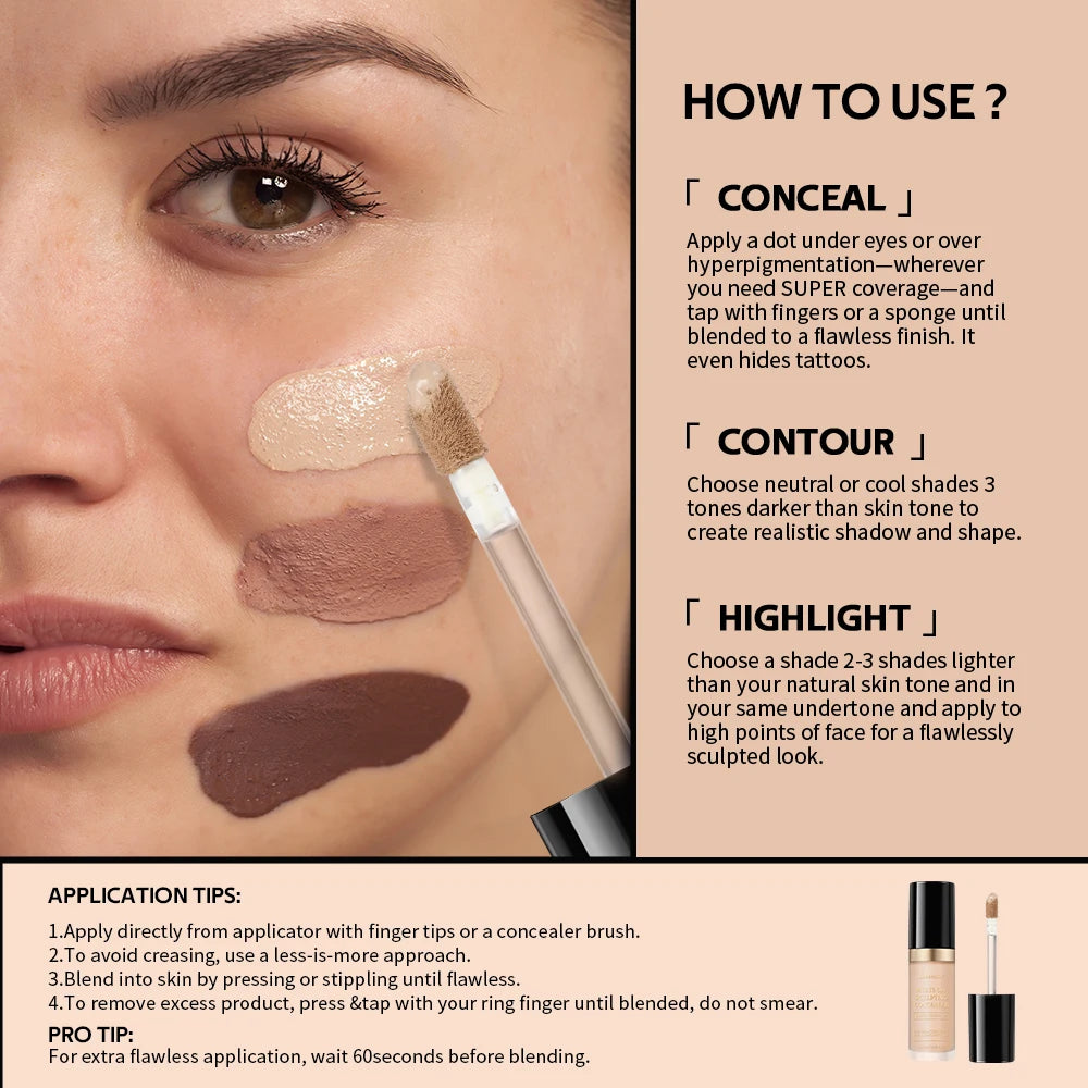 Lakerain Multi-purpose Concealer For Face Covers Freckles Even Skin Tone Moisturizing Long-lasting Sculpting Liquid Concealer