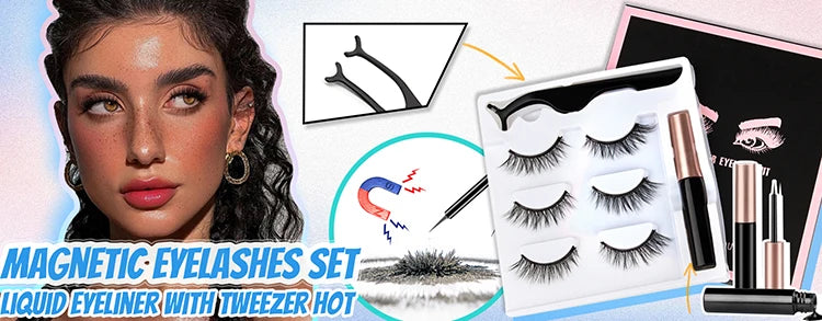 5 Pairs Reusable Magnetic Lashes Set with Magnetic Tweezers Makeup Tool 5 Style Faux Mink Lashes Curly Eyelashes Extension Kit