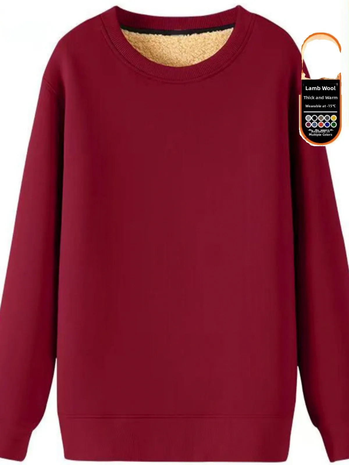 Men's Fleece Lined round Neck Sweatshirt Loose Long Sleeve T-Shirt Thickened Lamb Velvet Warm Winter Base Layer Shirt