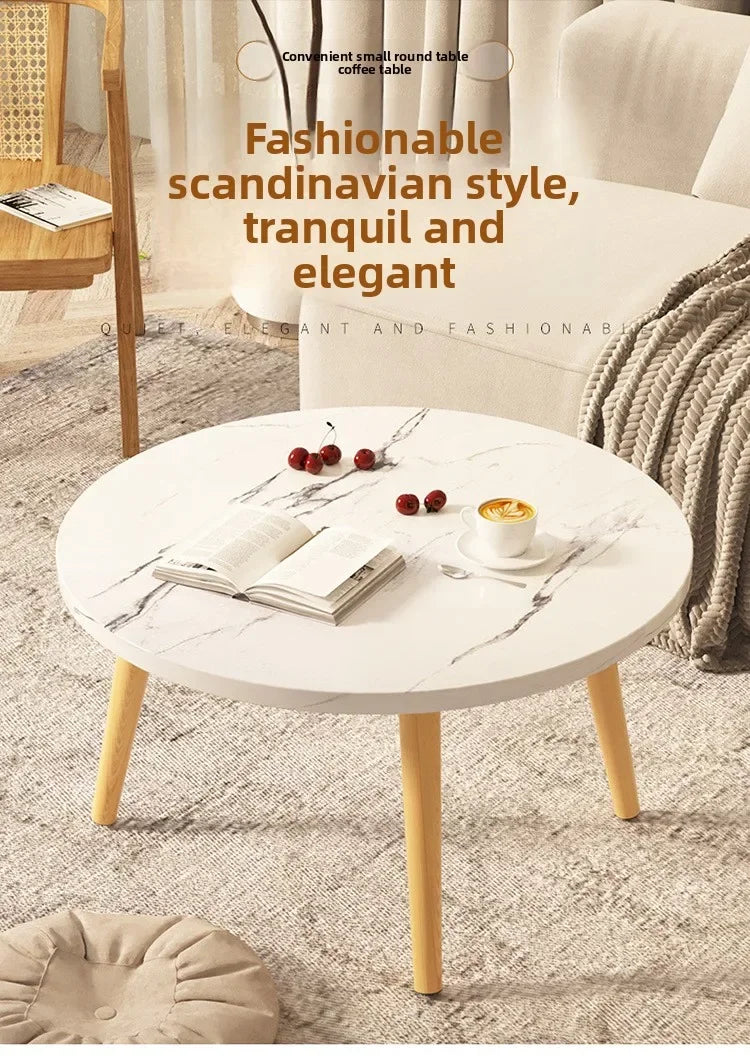 Small Table, Bedroom, Light Luxury Table, Modern Coffee Table, Living Room, Simple Small Round Table, Solid Wood