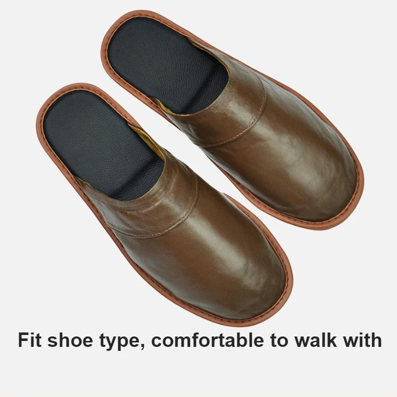 Soft Sheepskin cow Leather Slippers Homes in indoor slipper Spring Autumn men women elderly non-slip casual single shoes summer