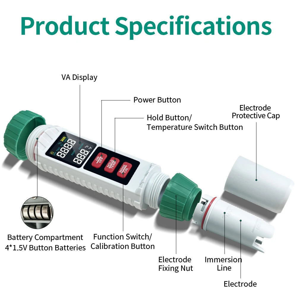 X51 Digital Water Quality Monitor Tester TDS PH Meter PH/TDS/EC/SALT/Temperature Meter for Pools Drinking Water Aquariums