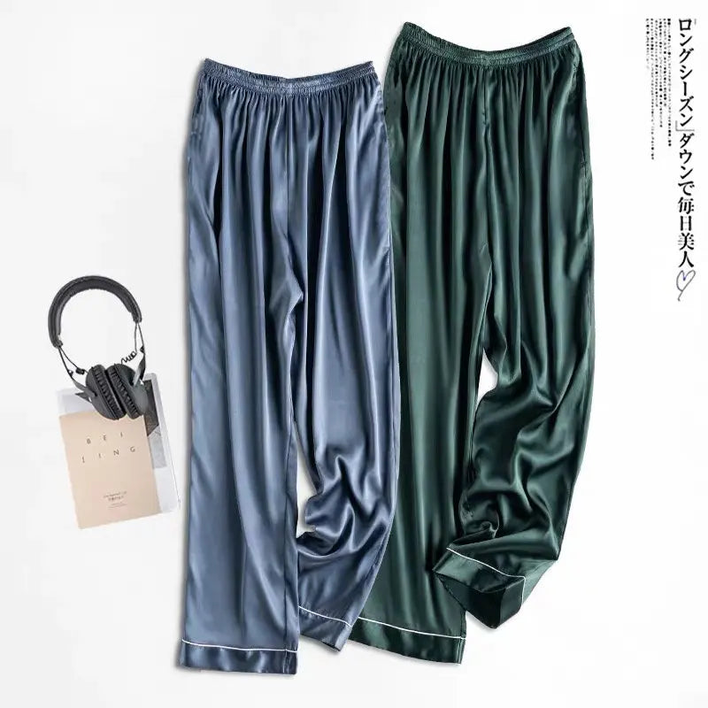 Ice Silk Sleep Pants Long Loose Fit Home Clothes for Men And Women plus Size Simulated Silk Single Piece Couple Home Pants