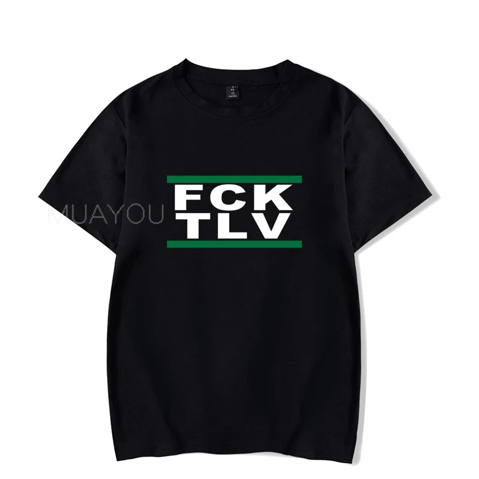 Summer Tops Printed FCK TLV T shirts Crew Neck Casual Tops Men Women Short Sleeve T-Shirt 4XL