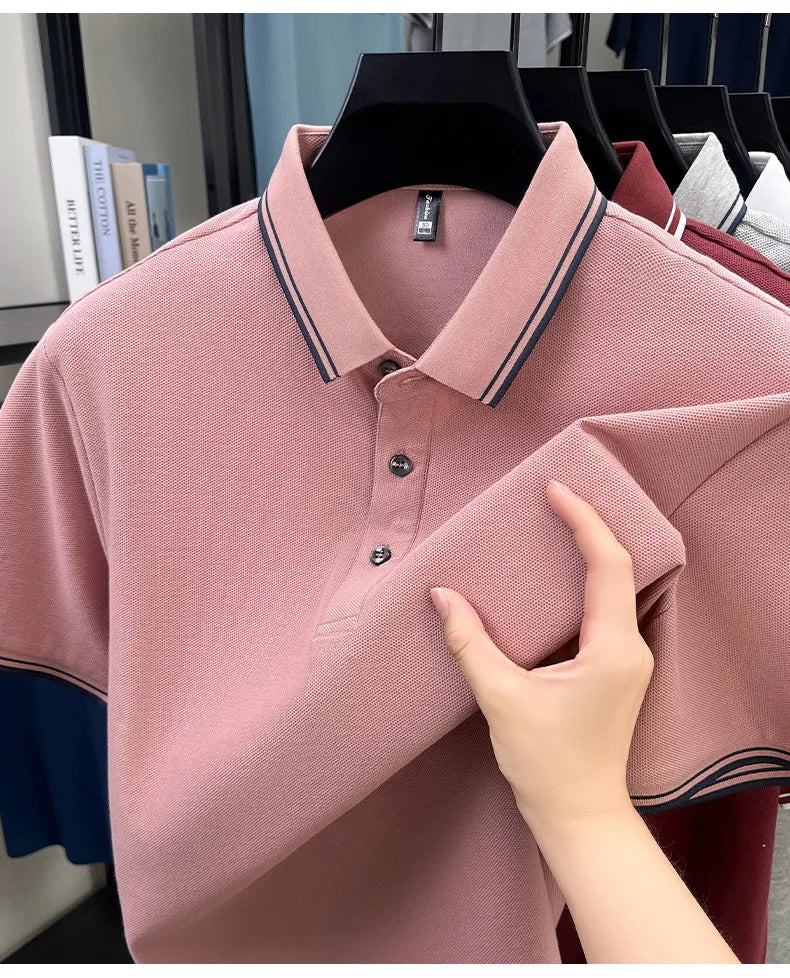 100% pure cotton summer men' luxury brand polo shirt temperament golf short style business casual high-quality T-shirt short top