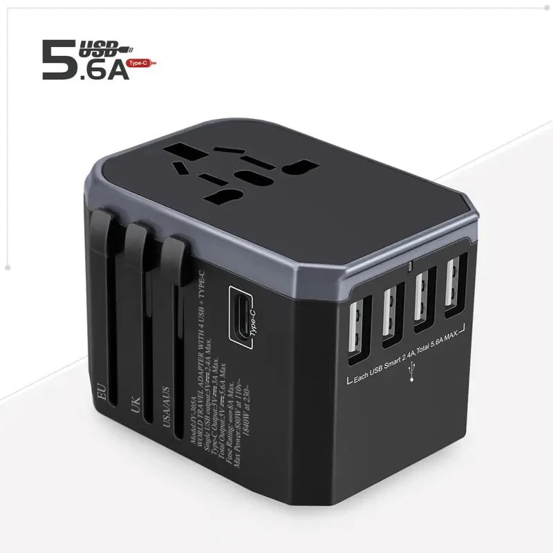 Travel Smart Adapter International Plug Adaptor Wall USB Type C Charger AC Power US EU UK AU for iPhone iPad Android Tablet