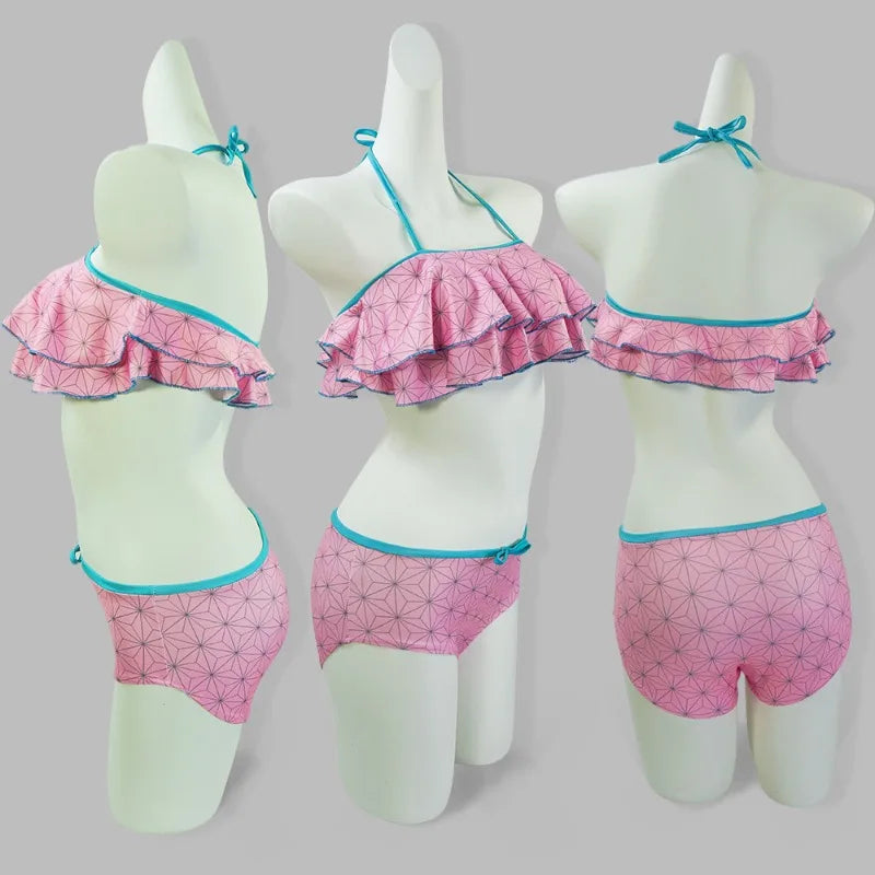 Anime Demonn Slayer Cosplay Swimsuit Shinobu Kimetsu no Yaiba Tanjiro Nezuko Bathing Suit for Pool Beach Party Halloween Costume