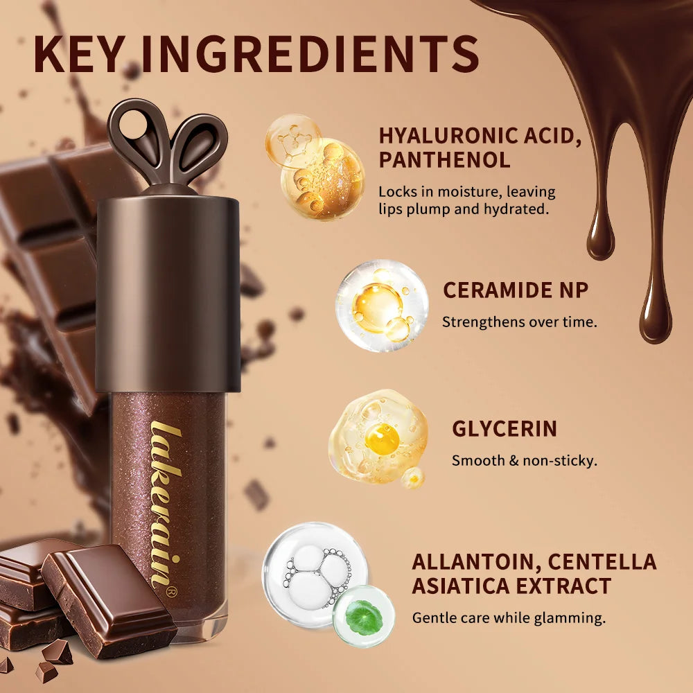 Lakerain Chocolate Rabbit Lip Gloss Mirror Effect Moisturizing Smooth Non-Sticky Long Lasting Hydration Lippy Bunny Lipstick