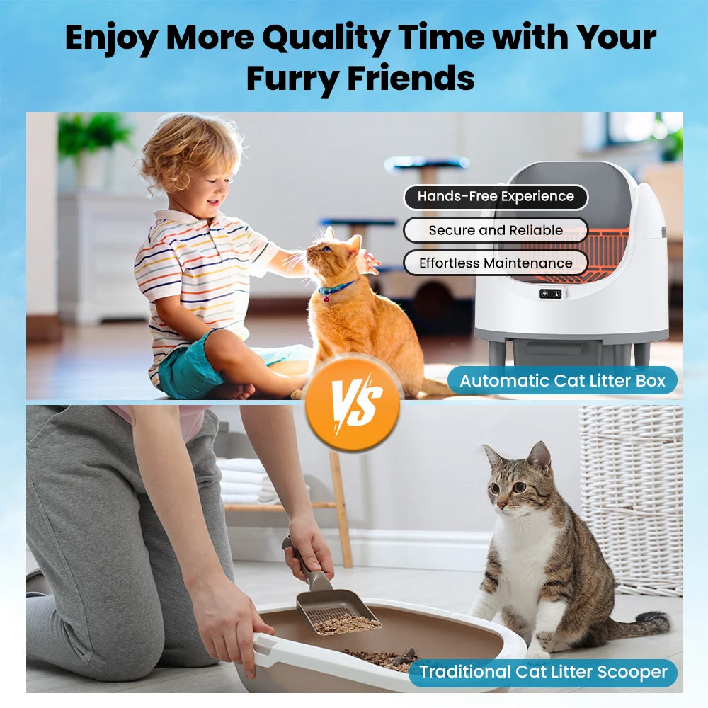 Self-Cleaning Cat Litter Box Easy to Clean Smart Cat Toilet with Cat Litter Mat Automatic Cat Litter Box By WIFI Control