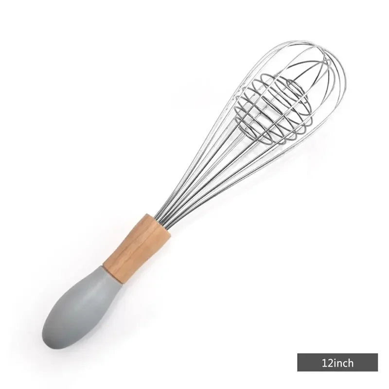 Manual Egg Blender with Wood Handle Stainless Steel Hand Beater Dough Cream Stirring Mixer Whisk Cooking Baking Kitchen Tools